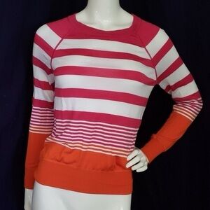 Tommy Bahama XL Orange Pink Striped Colorblock Knit Scoop Neck Pullover Sweater